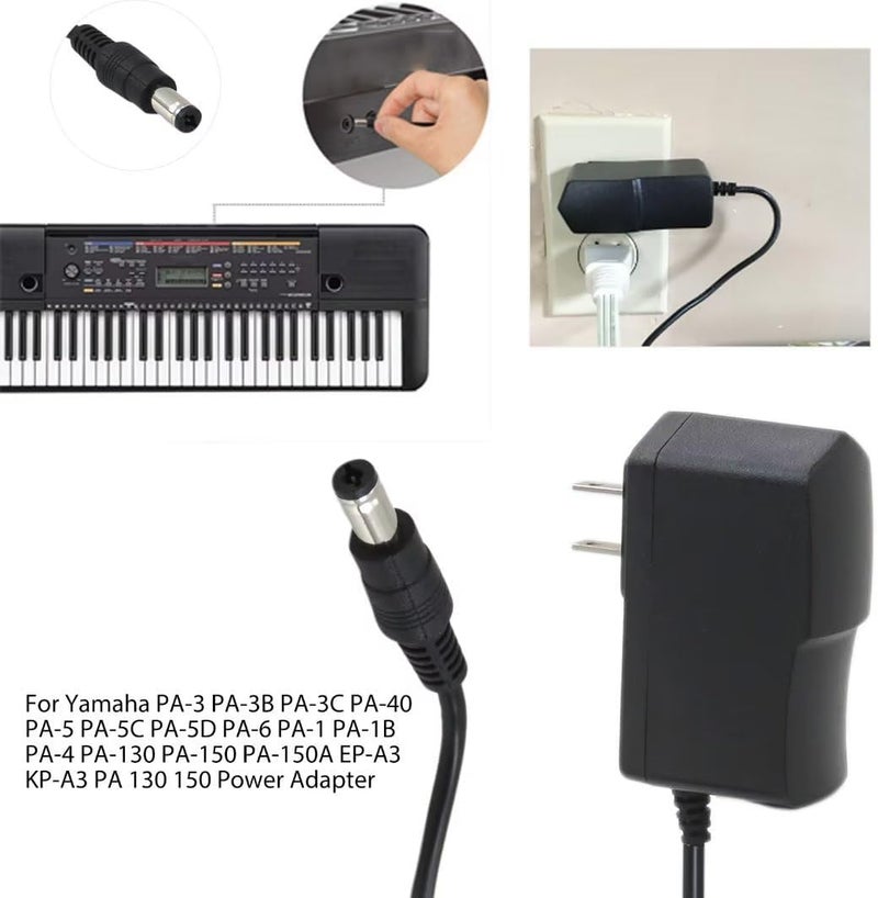 Vicue 9.84ft 12V Black Power Supply Adapter Cord for Yamaha keyboards P45, P48, P105, P115, P121, P125, P128 - Image 5